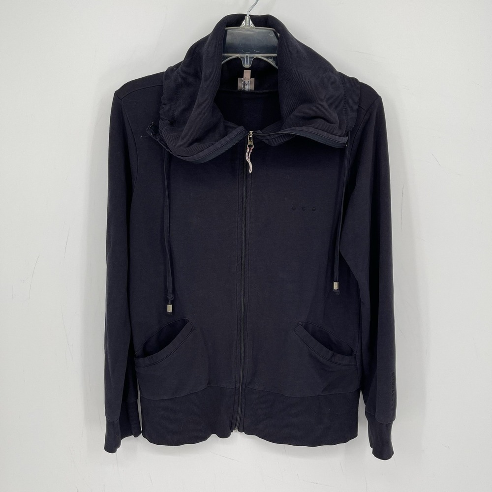 Rituals Women's Black Cowl Neck Stretch Pocket Full Zip Sweatshirt Jacket Size S